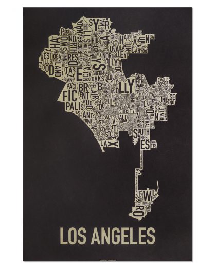 Los Angeles Neighborhood Map Screenprint, Black & Gold, 20" x 30"