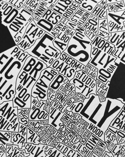 Los Angeles Neighborhood Map Screenprint, Black & White, 11" x 14"