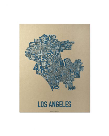 Los Angeles Neighborhood Map, Gold & Blue Screenprint, 11" x 14"