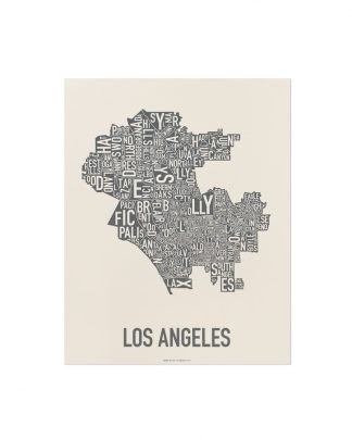 Los Angeles Neighborhood Map Screenprint, Ivory & Grey, 11" x 14"