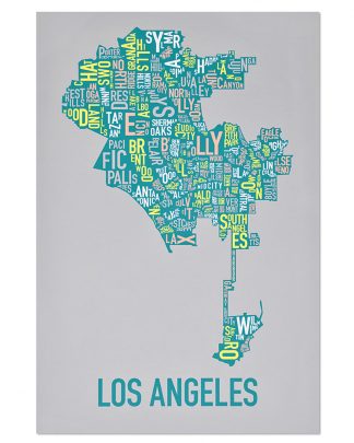 Los Angeles Neighborhood Map Screenprint, Grey Multi, 20" x 30"