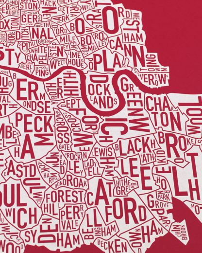 Central London Neighbourhood Poster, Red & White, 20" x 20"