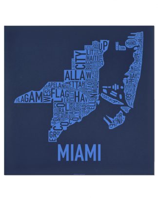 Miami Neighborhood Map Screenprint, Navy & Light Blue, 18" x 18"