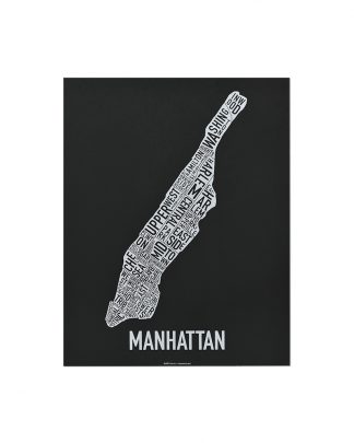 Manhattan Neighborhood Map Screenprint, Black & White, 11" x 14"