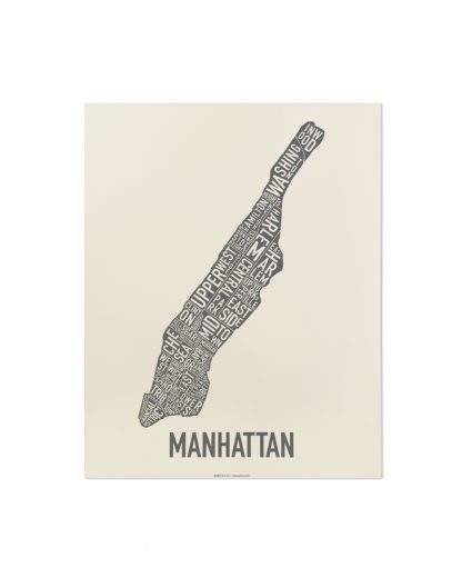 Manhattan Neighborhood Map Screenprint, Ivory & Grey, 11" x 14"