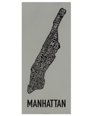 Manhattan Neighborhood Map Screenprint, Grey & Black, 13" x 30"