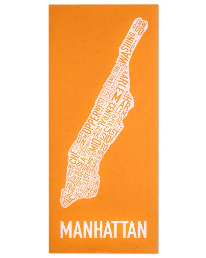 Manhattan Neighborhood Map Screenprint, Orange & White, 13" x 30"