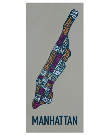 Manhattan Neighborhood Map Screenprint, Grey Multi, 13" x 30"