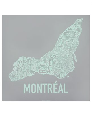 Montreal Neighbourhoods Map, Grey & Light Green, 18" x 18"