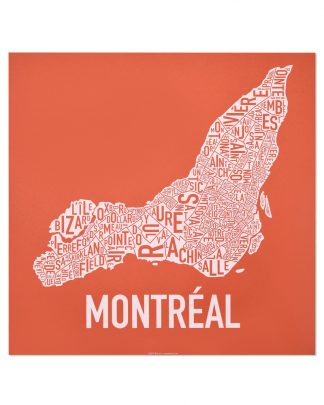 Montreal Neighbourhoods Map, Orange & White, 18" x 18"