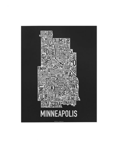 Minneapolis Neighborhood Map, Black & White Screenprint, 11" x 14"