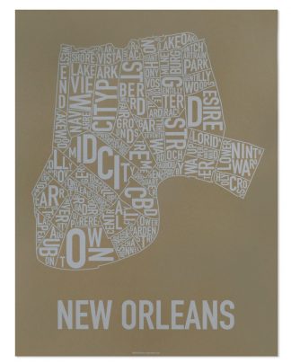 New Orleans Neighborhood Map Screenprint, Olive & Grey, 18" x 24"