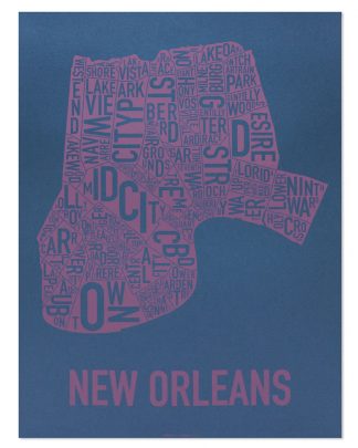 New Orleans Neighborhood Map, Navy & Purple, 18" x 24"