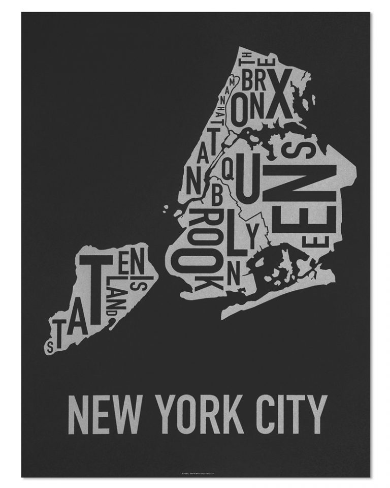 New York City Boroughs Map 18" x 24" New York Can Shine Screenprint