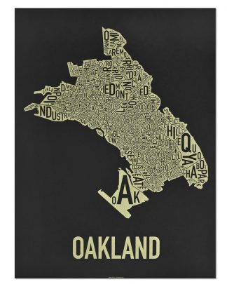 Oakland Neighborhood Map Screenprint, Black & Gold, 18" x 24"