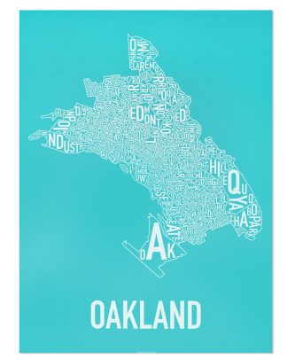 Oakland Neighborhood Map Screenprint, Cyan & White, 18" x 24"