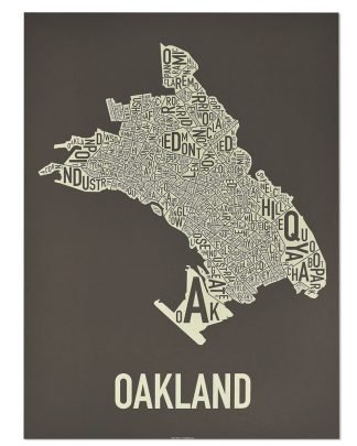 Oakland Neighborhood Map Screenprint, Brown & Ivory, 18" x 24"