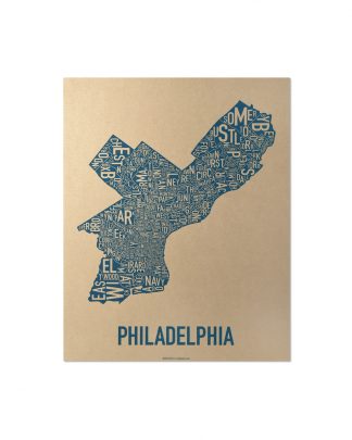 Philadelphia Neighborhood Map, Gold & Blue Screenprint, 11" x 14"
