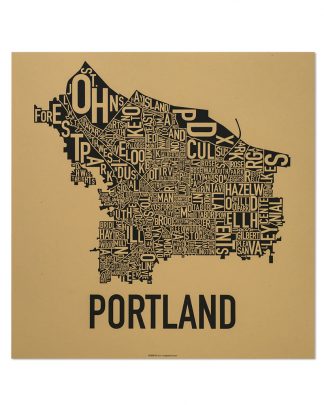 Portland Neighborhood Map Screenprint, Tan & Black, 18" x 18"