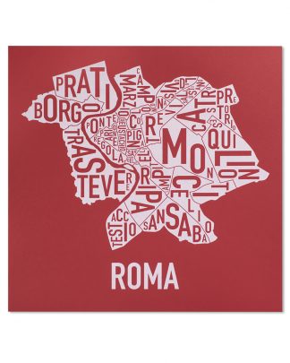 Rome Neighborhood Map, Red & White Screenprint, 18" x 18"
