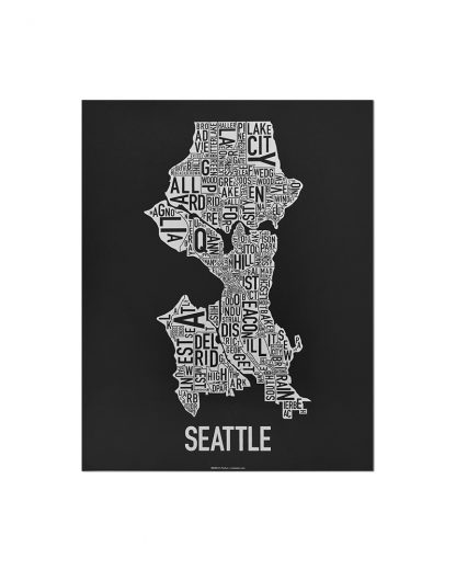 Seattle Neighborhood Map Screenprint, Black & White, 11" x 14"