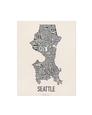 Seattle Neighborhood Map Screenprint, Ivory & Grey, 11" x 14"