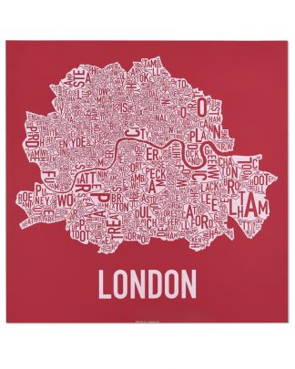 Central London Neighbourhood Poster, Red & White, 20" x 20"