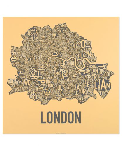 Central London Neighbourhood Poster, Yellow & Grey, 20" x 20"