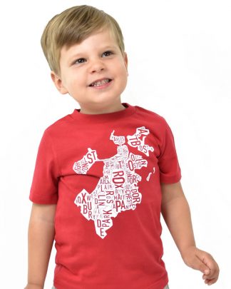 Boston Neighborhood Map Kid's T-Shirt, Red & White