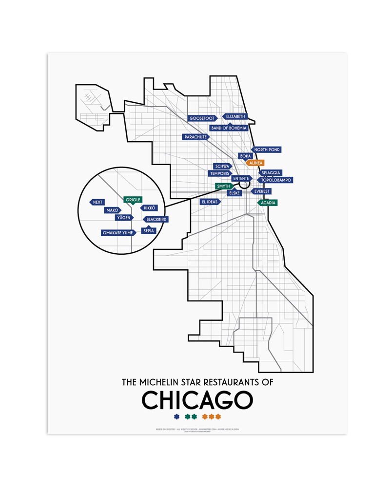 Chicago 2020 Michelin Star Restaurants Map 11 X 14 Print | lupon.gov.ph