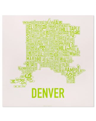 Denver Neighborhood Map Screenprint, Lime Green, 18" x 18"