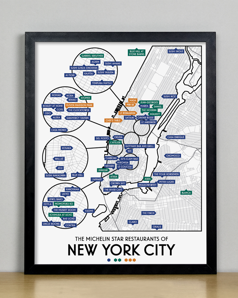 New York City 2020 Michelin Star Restaurants Map 11 X 14 Print