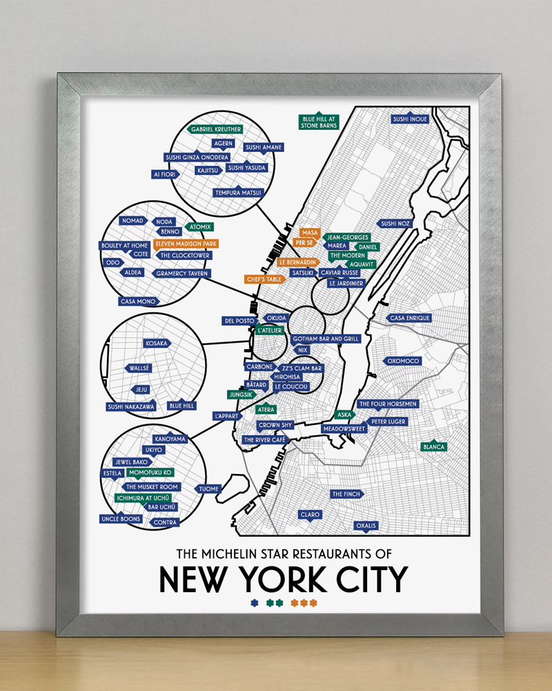 New York City 2020 Michelin Star Restaurants Map 11 X 14 Print