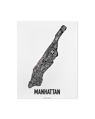Manhattan Neighborhood Map Poster, Classic B&W, 11" x 14"