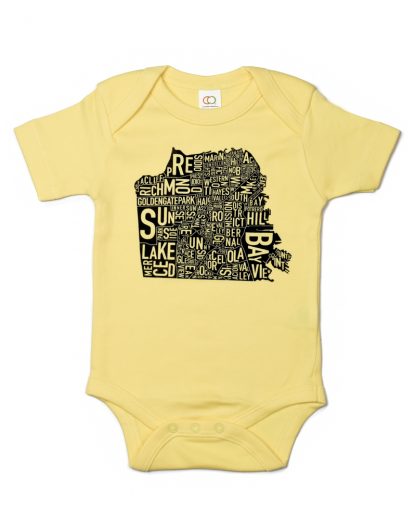 San Francisco California Neighborhood Map Baby Onepiece Yellow Black