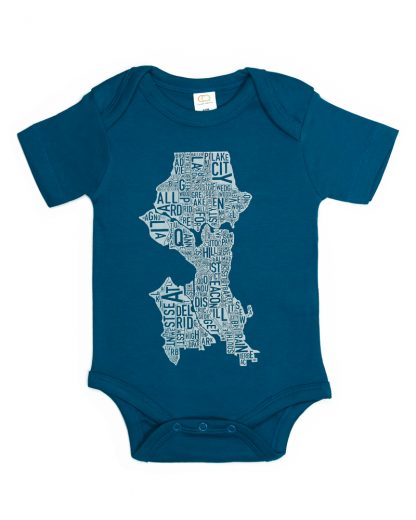 Seattle Washington Neighborhood Map Baby Onepiece Teal Light Blue