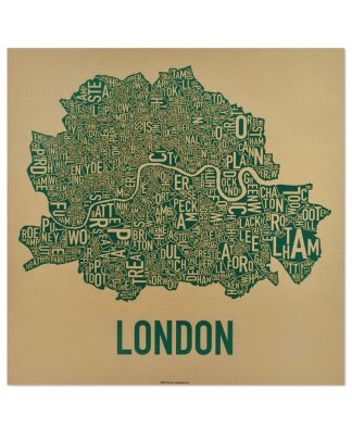 Central London Neighbourhood Poster, Tan & Green, 20" x 20"